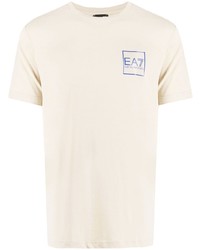 Мужская бежевая футболка с круглым вырезом с принтом от Ea7 Emporio Armani
