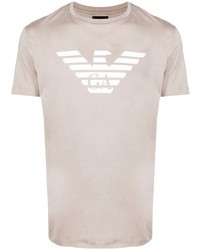 Мужская бежевая футболка с круглым вырезом с принтом от Emporio Armani