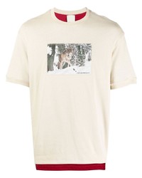 Мужская бежевая футболка с круглым вырезом с принтом от Emporio Armani