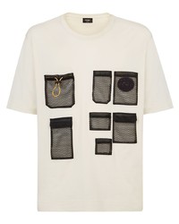 Мужская бежевая футболка с круглым вырезом с принтом от Fendi