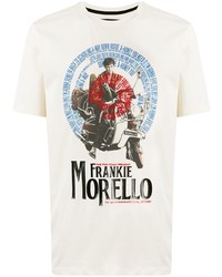Мужская бежевая футболка с круглым вырезом с принтом от Frankie Morello