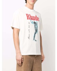 Мужская бежевая футболка с круглым вырезом с принтом от Rhude