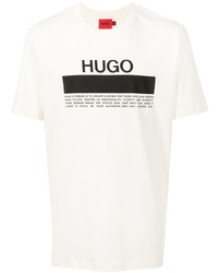 Мужская бежевая футболка с круглым вырезом с принтом от Hugo