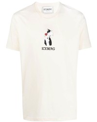 Мужская бежевая футболка с круглым вырезом с принтом от Iceberg