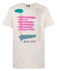 Мужская бежевая футболка с круглым вырезом с принтом от Isabel Marant