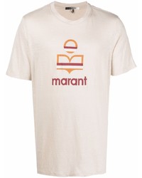 Мужская бежевая футболка с круглым вырезом с принтом от Isabel Marant
