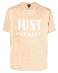 Мужская бежевая футболка с круглым вырезом с принтом от Just Cavalli