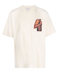 Мужская бежевая футболка с круглым вырезом с принтом от JW Anderson