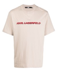 Мужская бежевая футболка с круглым вырезом с принтом от Karl Lagerfeld