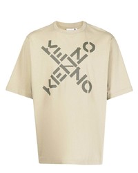 Мужская бежевая футболка с круглым вырезом с принтом от Kenzo