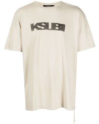Мужская бежевая футболка с круглым вырезом с принтом от Ksubi