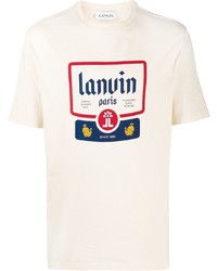 Мужская бежевая футболка с круглым вырезом с принтом от Lanvin