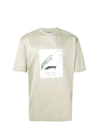 Мужская бежевая футболка с круглым вырезом с принтом от Lanvin