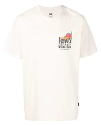 Мужская бежевая футболка с круглым вырезом с принтом от Levi's