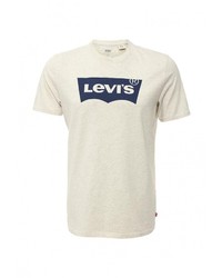 Мужская бежевая футболка с круглым вырезом с принтом от Levi's