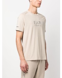 Мужская бежевая футболка с круглым вырезом с принтом от Ea7 Emporio Armani
