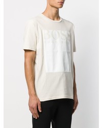 Мужская бежевая футболка с круглым вырезом с принтом от BOSS HUGO BOSS