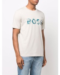 Мужская бежевая футболка с круглым вырезом с принтом от BOSS