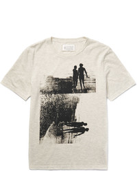 Мужская бежевая футболка с круглым вырезом с принтом от Maison Margiela