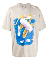 Мужская бежевая футболка с круглым вырезом с принтом от Marcelo Burlon County of Milan