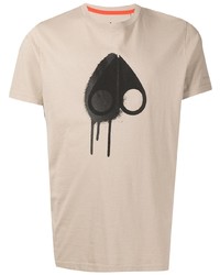 Мужская бежевая футболка с круглым вырезом с принтом от Moose Knuckles