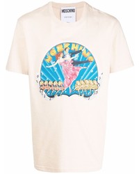 Мужская бежевая футболка с круглым вырезом с принтом от Moschino