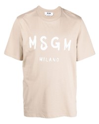Мужская бежевая футболка с круглым вырезом с принтом от MSGM