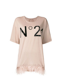 Женская бежевая футболка с круглым вырезом с принтом от N°21