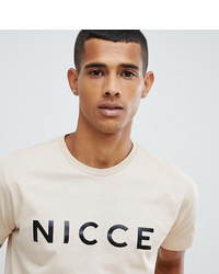 Мужская бежевая футболка с круглым вырезом с принтом от Nicce London