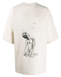 Мужская бежевая футболка с круглым вырезом с принтом от Oamc