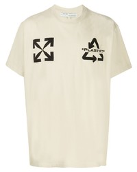 Мужская бежевая футболка с круглым вырезом с принтом от Off-White