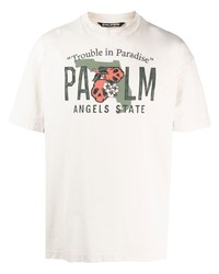 Мужская бежевая футболка с круглым вырезом с принтом от Palm Angels