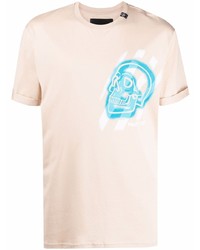 Мужская бежевая футболка с круглым вырезом с принтом от Philipp Plein