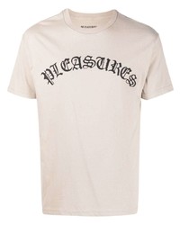 Мужская бежевая футболка с круглым вырезом с принтом от Pleasures