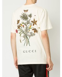 Мужская бежевая футболка с круглым вырезом с принтом от Gucci