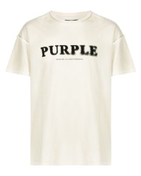 Мужская бежевая футболка с круглым вырезом с принтом от purple brand