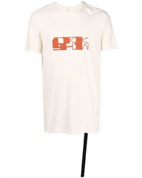 Мужская бежевая футболка с круглым вырезом с принтом от Rick Owens DRKSHDW