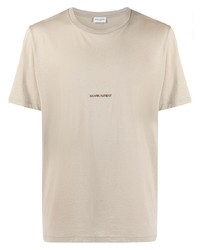Мужская бежевая футболка с круглым вырезом с принтом от Saint Laurent