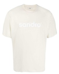 Мужская бежевая футболка с круглым вырезом с принтом от Sandro