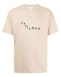 Мужская бежевая футболка с круглым вырезом с принтом от Soulland