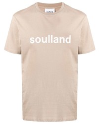 Мужская бежевая футболка с круглым вырезом с принтом от Soulland