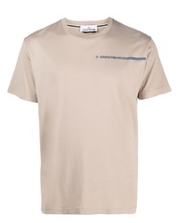 Мужская бежевая футболка с круглым вырезом с принтом от Stone Island