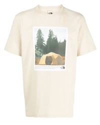 Мужская бежевая футболка с круглым вырезом с принтом от The North Face
