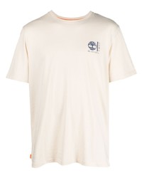 Мужская бежевая футболка с круглым вырезом с принтом от Timberland