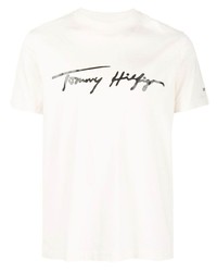 Мужская бежевая футболка с круглым вырезом с принтом от Tommy Hilfiger