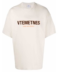Мужская бежевая футболка с круглым вырезом с принтом от Vetements