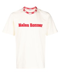 Мужская бежевая футболка с круглым вырезом с принтом от Wales Bonner