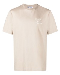 Мужская бежевая футболка с круглым вырезом с принтом от Études