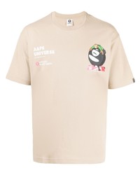 Мужская бежевая футболка с круглым вырезом с украшением от AAPE BY A BATHING APE