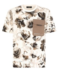 Мужская бежевая футболка с круглым вырезом с цветочным принтом от Dolce & Gabbana